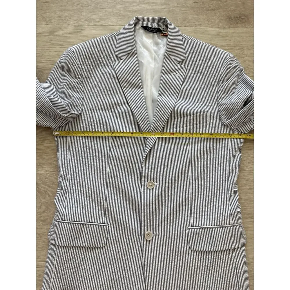 Jos A Bank Seersucker Blazer Tailored Fit Sport Coat Jacket Men's 39R Blue White